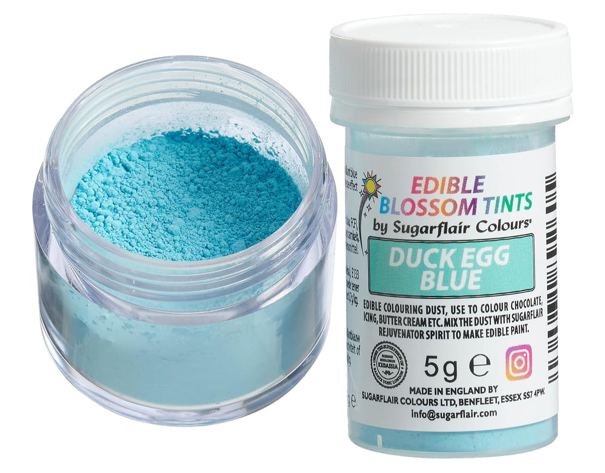 Pudră de colorant alimentar Sugarflair Blossom Tint Duck Egg Blue - Pudră de colorant alimentar pentru decoruri de tort, pastă de zahăr, fondant, glazură, ciocolată, cremă de unt, macarons și multe altele - 5G