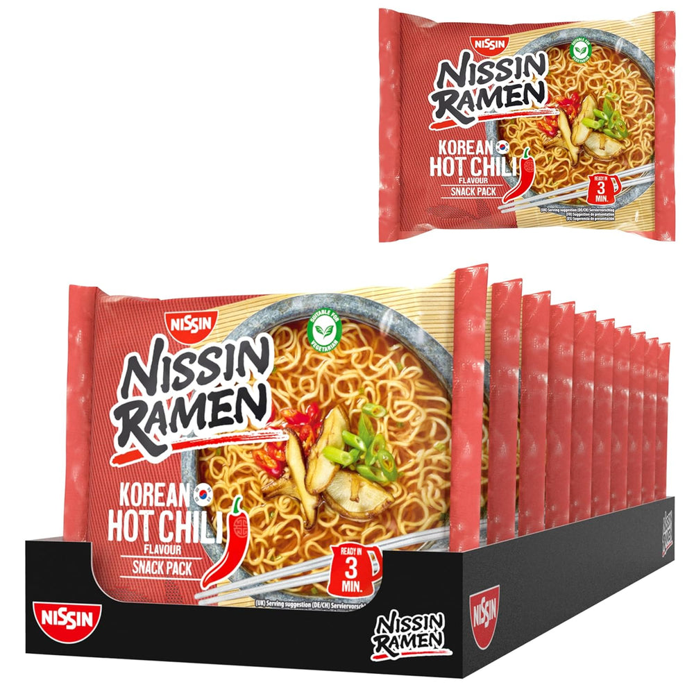Nissin Ramen – Koreai fűszeres chili 10 csomag ázsiai stílusú instant tészta koreai recept alapján Gyorsan és egyszerűen elkészíthető ázsiai étel (10 x 65,2 g)