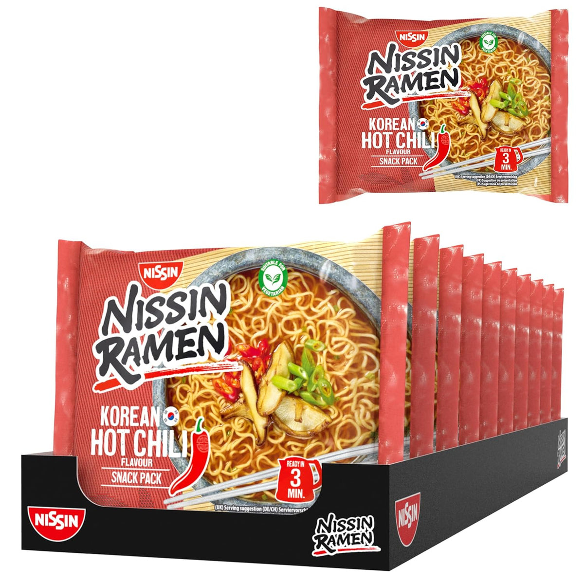 Nissin Ramen – Koreai fűszeres chili 10 csomag ázsiai stílusú instant tészta koreai recept alapján Gyorsan és egyszerűen elkészíthető ázsiai étel (10 x 65,2 g)