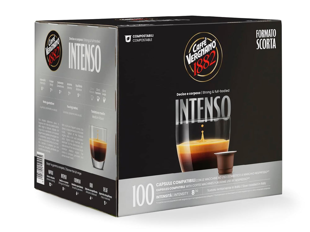 Caffè Vergnano 1882 - Èspresso Kompostierbare Kaffeekapseln , Kompatible Mit Nespresso, Intenso (Intensiv) - Packung Enthält 100 Kapseln