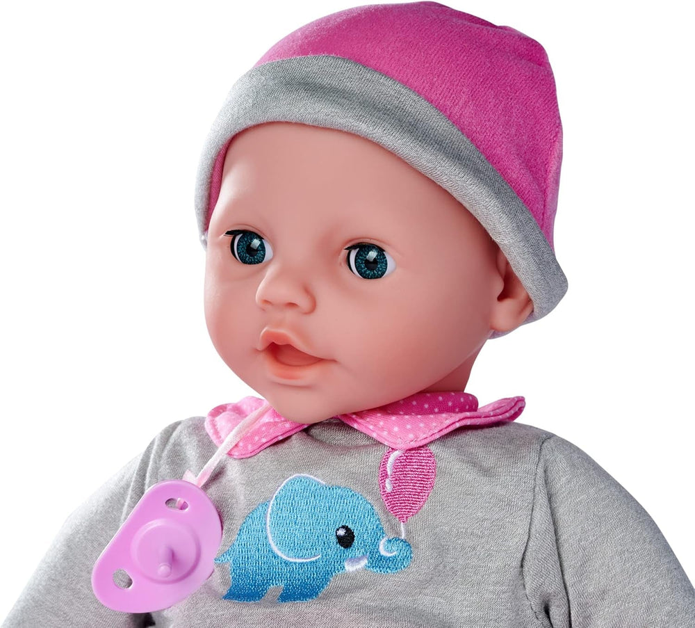 Simba 105140066 - Laura Interactive, păpușă cu corp moale și ochi adormiți, bolborosește când este mișcată, bea dintr-o sticlă și adoarme, 40 cm, păpușă bebeluș pentru copii de la 2 ani