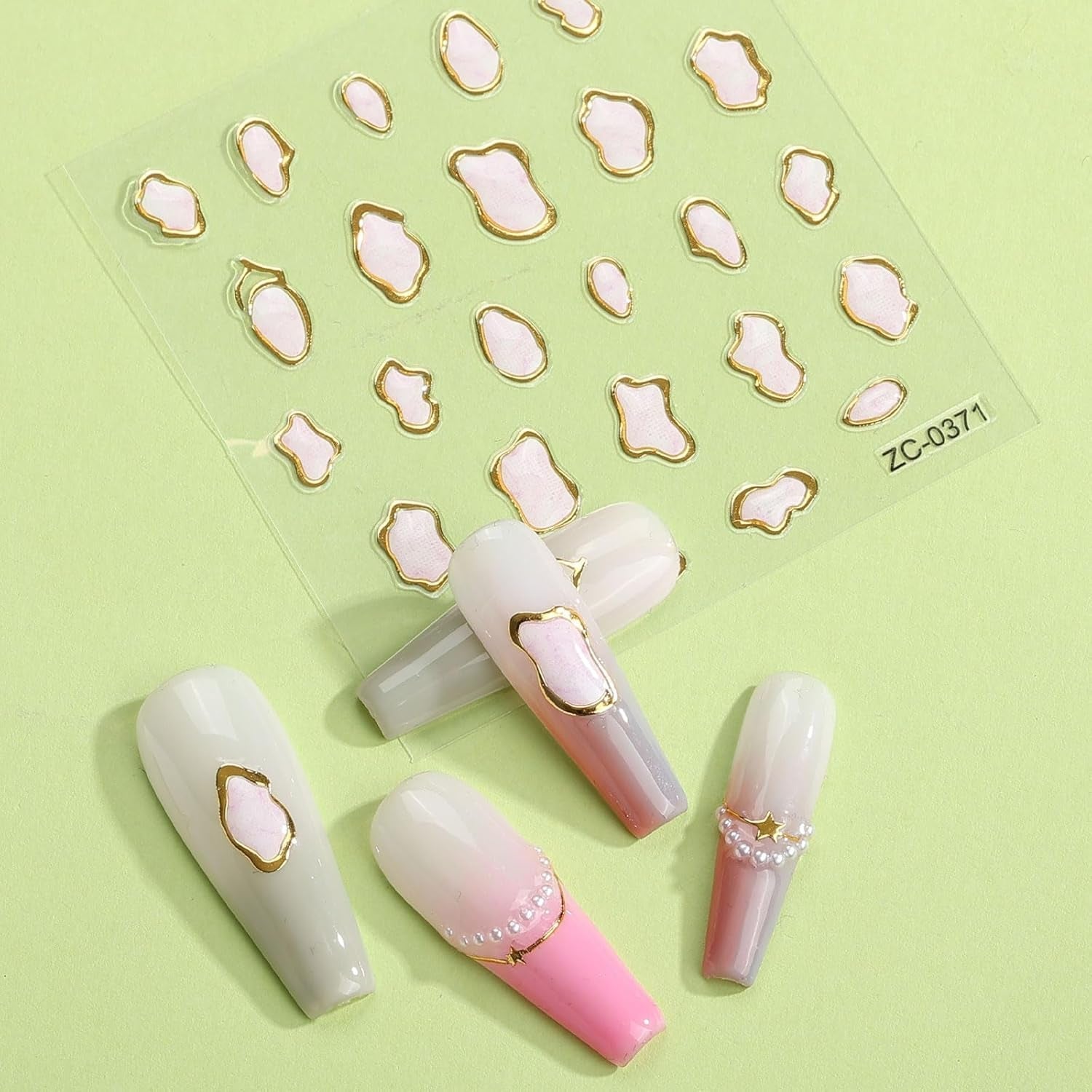 JMEOWIO 6 Blatt 3D Nagelsticker Goldene Unregelmäßige Geometrische Nail Art Sticker Selbstklebend Nagelaufkleber 5D Stereoskopisch Dekoration Nageldesign Zubehör