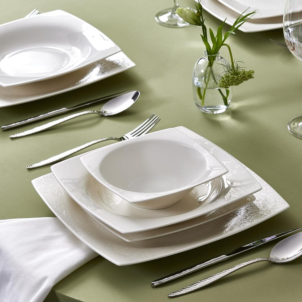 Set de veselă Karaca New Flava din porțelan, format din 24 de piese, pentru 6 persoane, alb, elegant și durabil, se poate spăla în mașina de spălat vase, perfect pentru uz zilnic și ocazii speciale