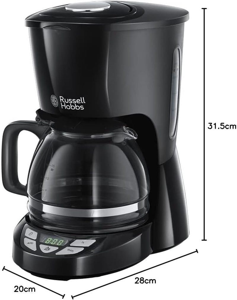 Cafetieră Russell Hobbs [Temporizator digital, Cap de duș pentru extracție și aromă optime] Textures+ (1 până la 12 cești, carafă de sticlă de 1,25 l, placă de încălzire, sistem anti-picurare) Cafetieră cu filtru 22620-56