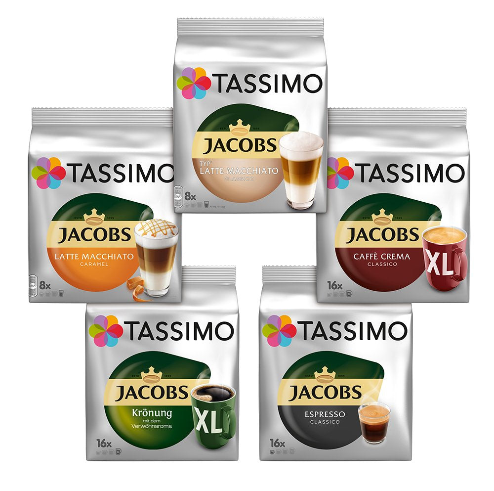 Tassimo Kapseln Probierbox, Vielfaltspaket, 64 Pads, 5 Sorten