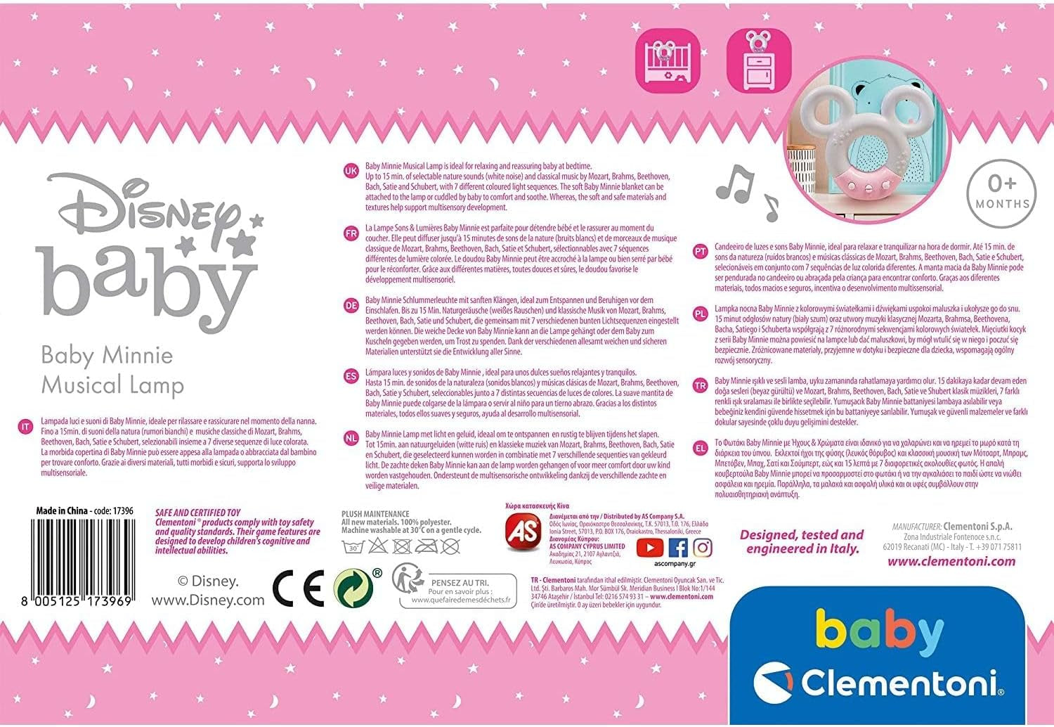 Clementoni 17396 Disney Baby Minnie Sound & Colour Lamp Night Light White Music 0 luni + Jucarii Bebe Naty Shop