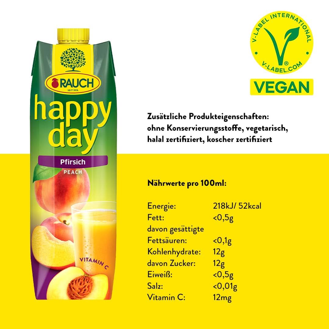 Rauch Happy Day Peach | A napon érett gyümölcsökből | 6 x 1 literes, Tetra Prisma Alkoholmentes italok Naty Shop