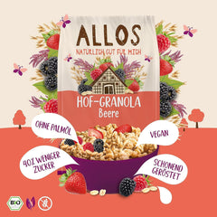 Allos Hof Granola bogyós gyümölcsökkel | Bio müzli | Müzli bogyókkal | Ropogós müzli | Gabonafélék reggelire | 6 db-os kiszerelés (6 x 300g), 1 db (6 db-os csomag)