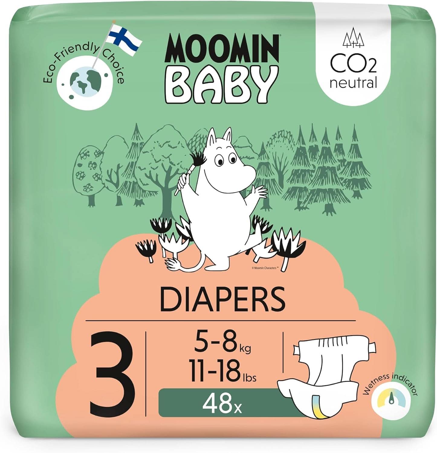 Muumi Baby Newborn Eco Nappies mărimea 1, 2-5 kg, 25 bucăți, scutece premium moi cu indicator de umezeală Mama si Copilul Naty Shop Größe 3 (48Er Pack)