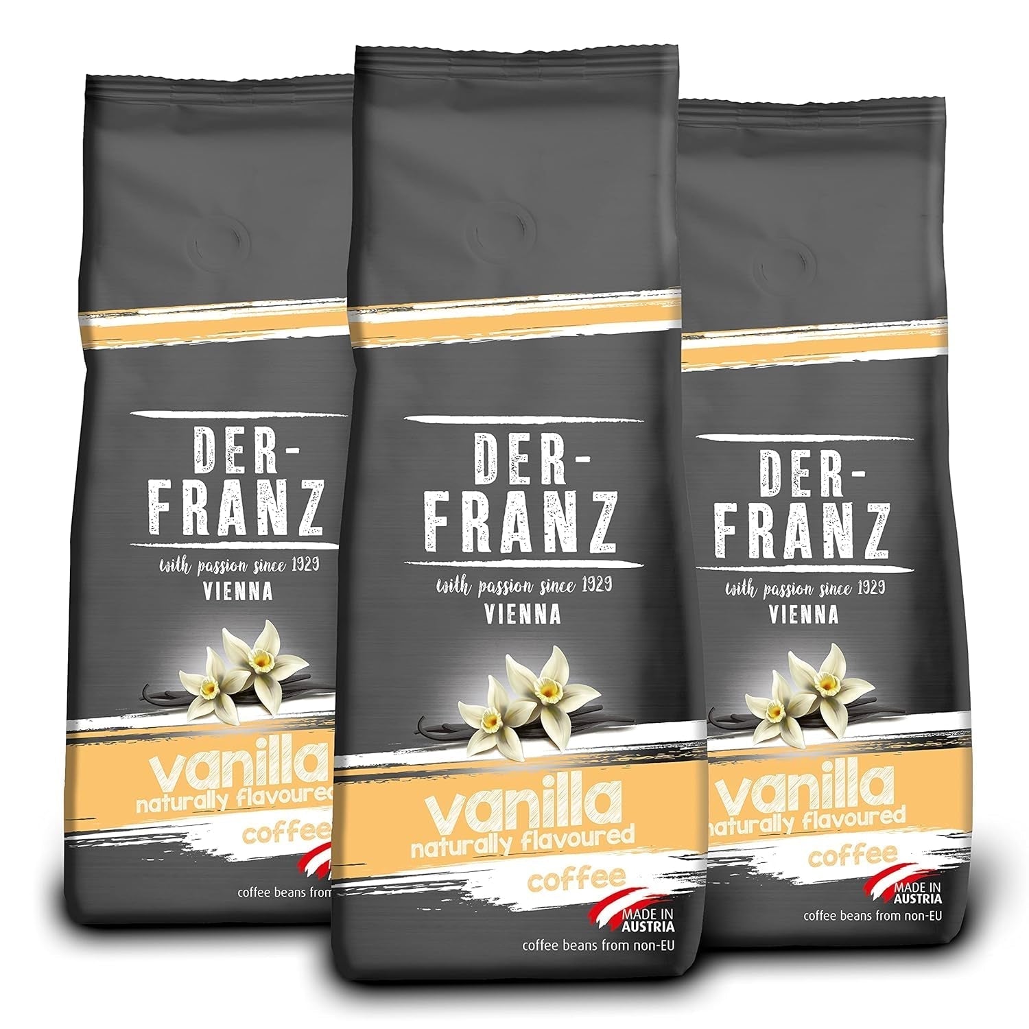 Cafea Der-Franz, boabe de cafea Arabica și Robusta Cafea Naty Shop 3 x 500 grame Vanilie