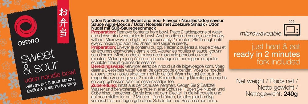 Édes-savanyú Udon Bowl, Mikrohullámú készétel, 240g