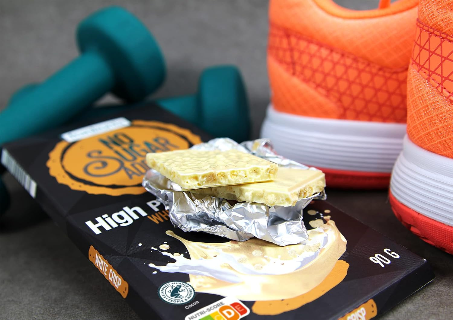 frankonia CHOCOLAT POWER MOTION hozzáadott cukor nélkül - Ropogós fehér csokoládé magas fehérje- és alacsony szénhidráttartalommal, 90 g