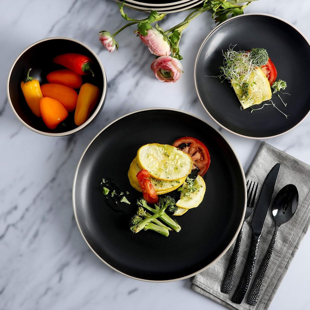 Rockaway Geschirrsets Aus Steinzeug, Rund, Für 4 Personen (12 Stück), Schwarz étkészletek Naty Shop