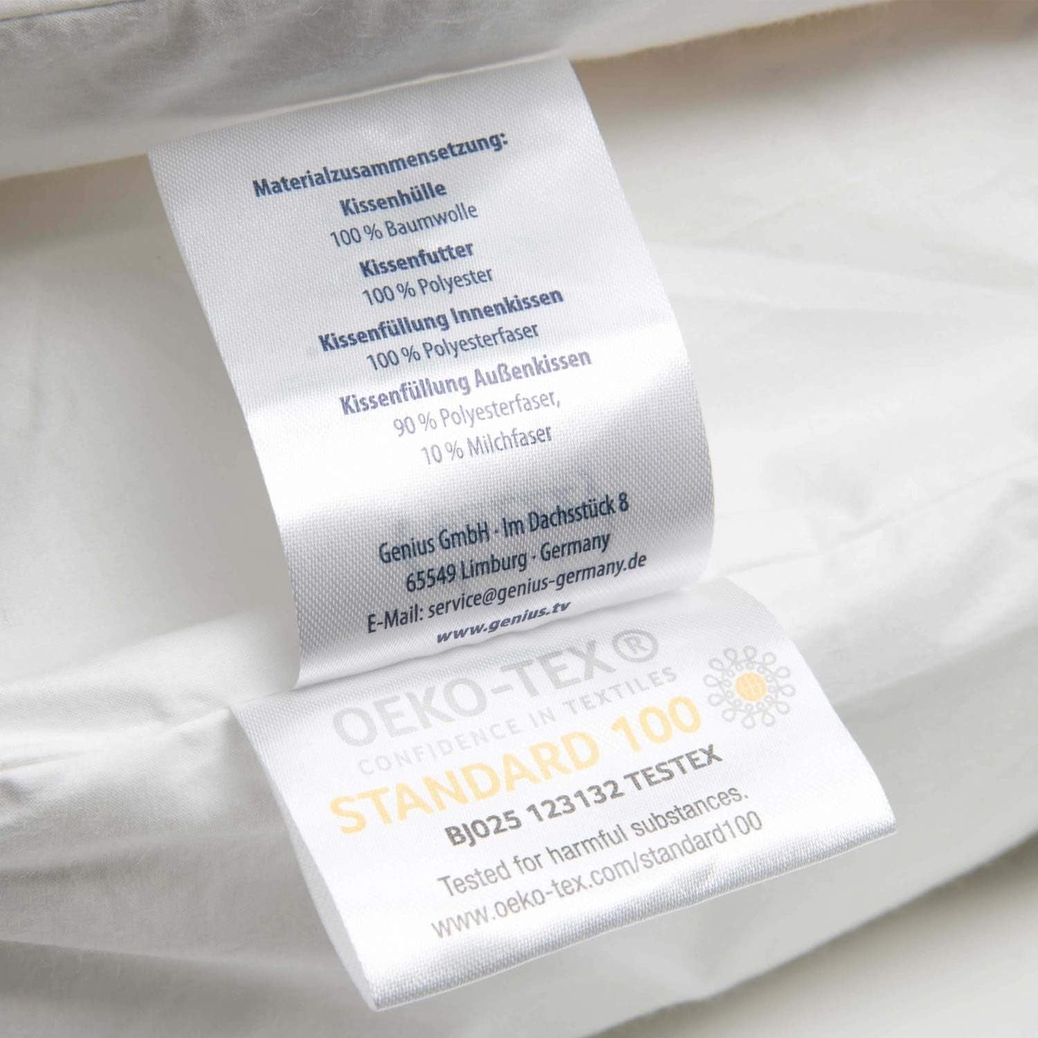 Pernă Genius, bumbac, eazzzy 40x80 cm - pernă ortopedică pentru somn odihnitor, fabricată din fibră de lapte cu aloe vera - potrivită pentru persoanele alergice, cu susținere, pernă de susținere a gâtului certificată Oeko-TEX, albă, A19202