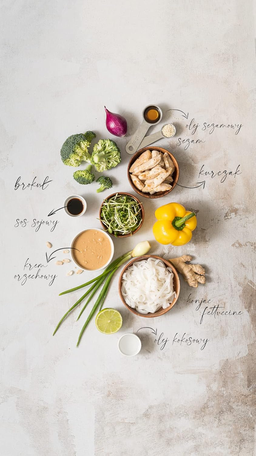 Fettuccine Konjac Noodles Bio Shirataki diétás étel - 300g, alacsony szénhidráttartalmú, cukormentes, keto, vegán, alacsony kalóriatartalmú, glutén- és tojásmentes, Konjac lisztből készült