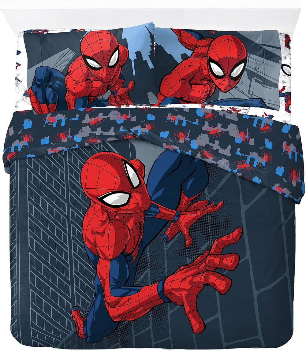 Ágynemű gyerekeknek, unisex, hercegnők és szuperhősök számára, 100% pamut Ágynemű - gyermek Naty Shop Blue - Spiderman 200X200/50X70 (3 db)