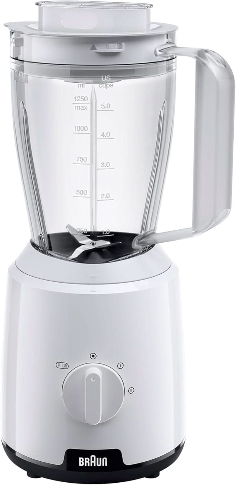 Braun Powerblend 1 JB1050WH - Állványkeverő Mit 1,5 L Glas-Mixaufsatz, Küchenhelfer Zum Zerkleinern, Pürieren & Mixen, Ice-Crush-Funktion, 2 Geschwindigkeiten, 600 Watt, Weiß Nassus-Bucatarie Standard-Bucatarie