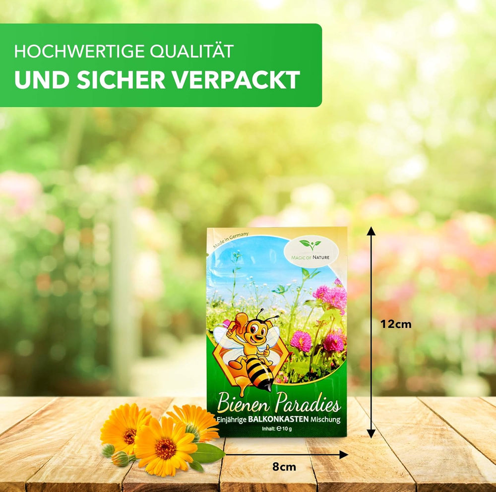 Magic of Nature Balcony Box Mix - 10g magok - Méhbarát növények - Könnyen használható - Méhek paradicsoma - 5 őshonos termesztett faj - Virágládákba és ültetőgépekbe is alkalmas