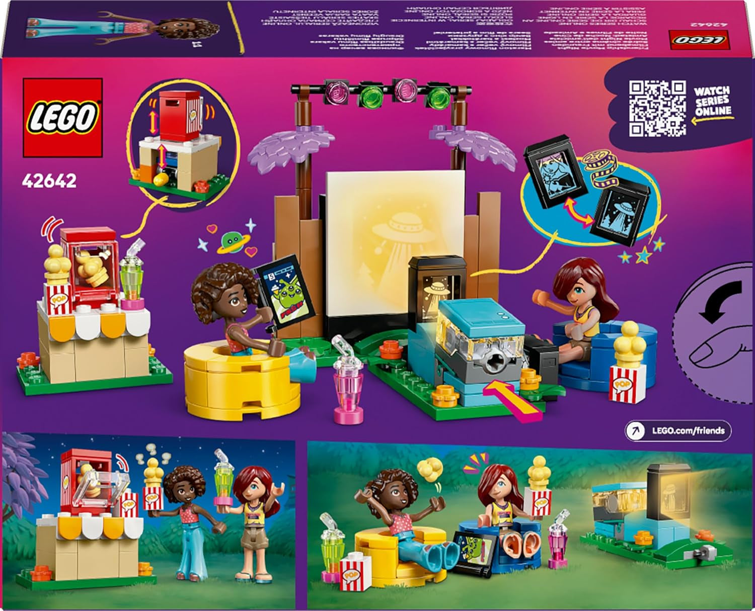 LEGO Friends Friendship Movie Night játék 6 évesnél idősebb lányoknak - beleértve 2 mini baba, egy képernyő és egy világos tégla projektor - Kreatív építőkészlet - 42642