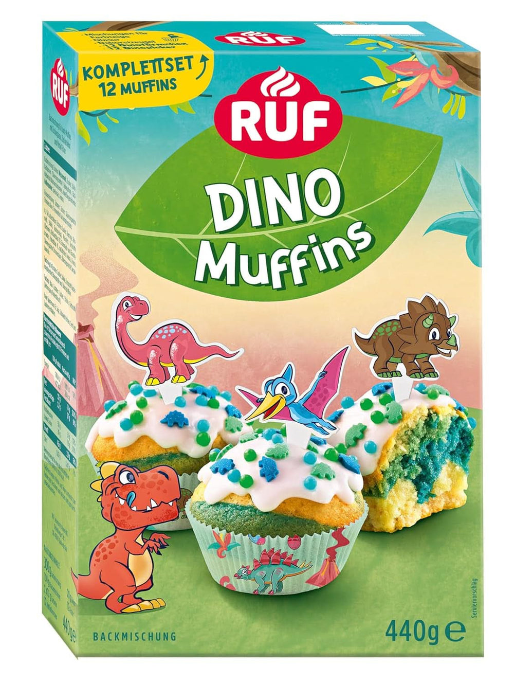 RUF Dinolino Cake, Tricolor lapos torta citrom ízzel, 850 gramm Sprinkles Naty Shop Dinomuffins