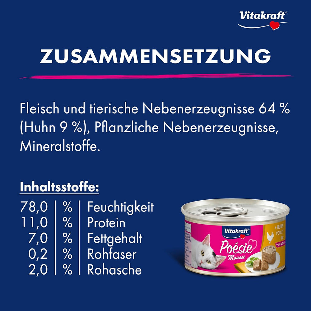 Vitakraft Poésie Mousse, hrană umedă pentru pisici, spumă aerisită, cu pui, fără zahăr adăugat sau cereale (12 x 85g)