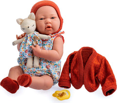 jc toys- Muñeca La Newborn recién nacida de 38 cm, de vinilo Suave, colección Nature, Con ropa floral, chupete y Peluche, niña, desinada en España por Berenguer, +2 años