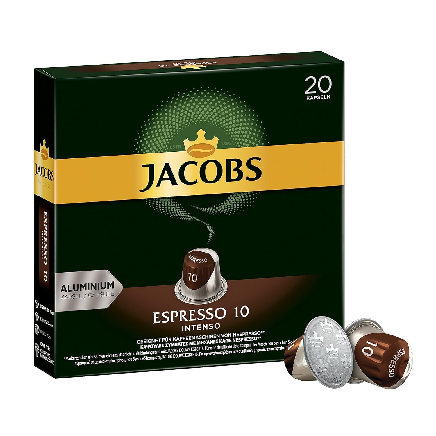 Kaffeekapseln Lungo Intenso, Intensität 8 von 12, 10 x 20 Getränke & Kaffeekapseln Espresso Intenso, Intensität 10 von 12, 200 Nespresso®* kompatible Kapseln, 10 x 20 Getränke