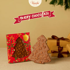 Venchi, Brutto&Buono, Kézzel készített "Piemont Erdei Mogyoró" Fenyőfa formájú tejcsokoládészelet, 200g, Gluténmentes, Limitált kiadású karácsonyi kollekció, ajándékötlet