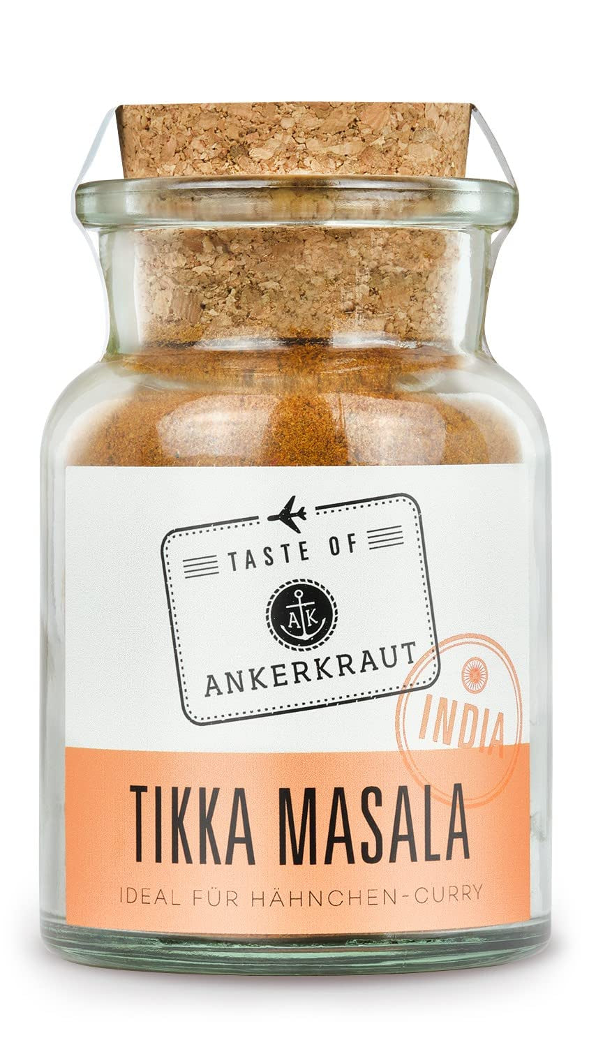 Ankerkraut Tikka Masala Gewürz Indien, 70g im Korkenglas, Lecker Curry mit Hähnchen, Gemüse, Reis Selber Zu Hause Kochen, Chicken Curry Zuckerfrei, Premium Qualität