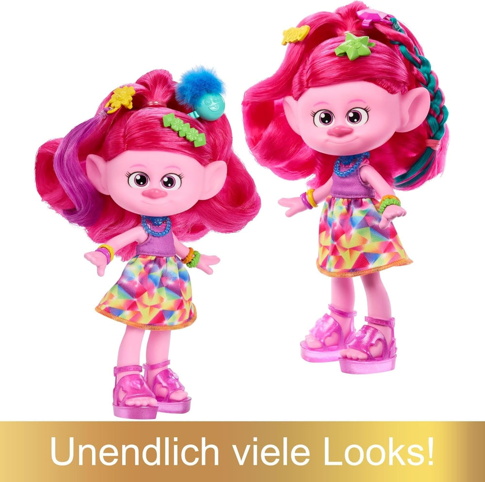 Mattel DREAMWORKS TROLLS Together Strong - păpușă de modă Hair-Tastic Queen Poppy - 15+ accesorii, pieptene cu sclipici, gel cu sclipici lavabil, pentru copii cu vârsta peste 3 ani, HNF25 Papusi Naty Shop