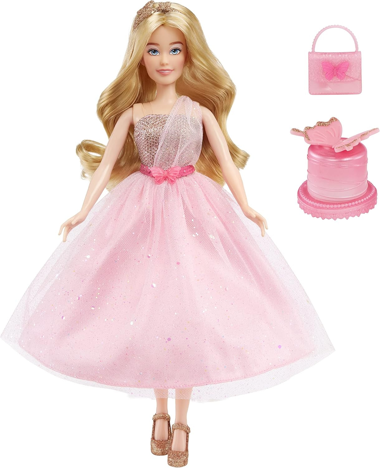 MGA's Dream Ella Ünnepeljük Bábát - ARIA - 29 cm-es nagy szőke Party Modepuppe - Rosa & Gold Glitter Konfettischmetterlinge - 5 kiegészítő - Für Sammler & Kinder ab 4 Jahren