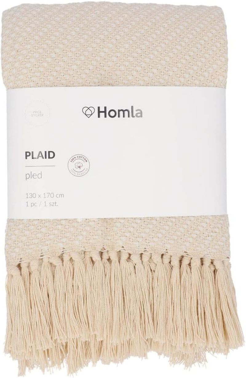 HOMLA Morris Plaid Pamut rojtos takaró - Puha és kényelmes takaró Pamut takaró - finom szövet 130 X 170 Cm Ecru Ágyak és Takarók Besuche den HOMLA-Store