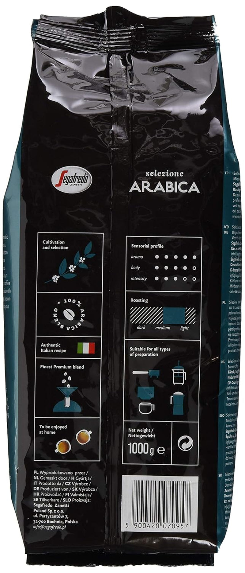 Segafredo Zanetti Selectione Arabica, pachet de 2 (2 x 1000 g)