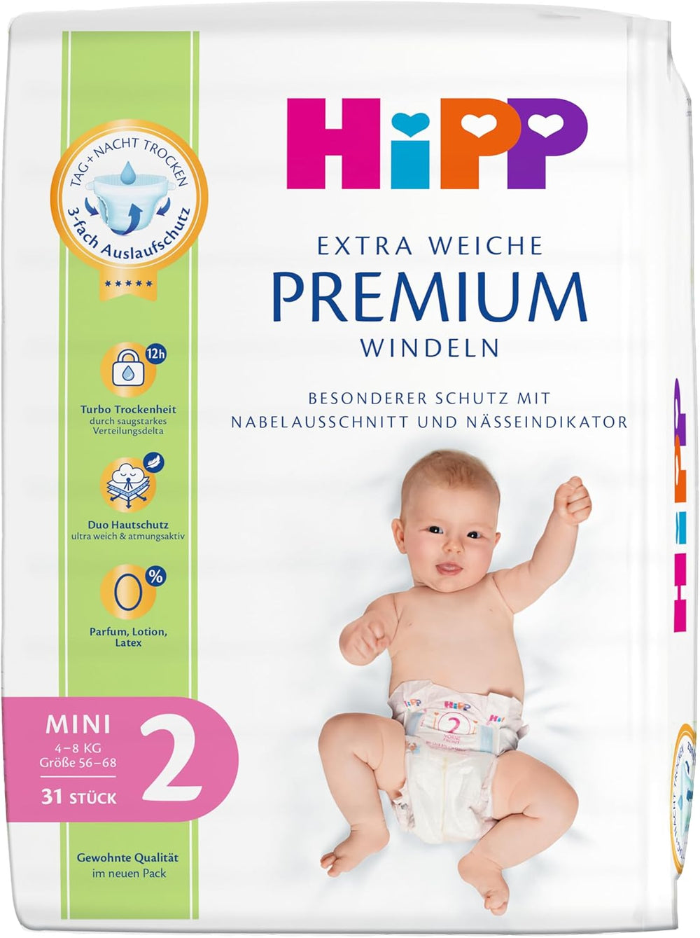 Pelenka HiPP Extra Soft Premium Size 1 Újszülött 2-5 kg, 72 db (3 db 24 db), 3 irányú szivárgásvédelemmel és kettős bőrvédelemmel