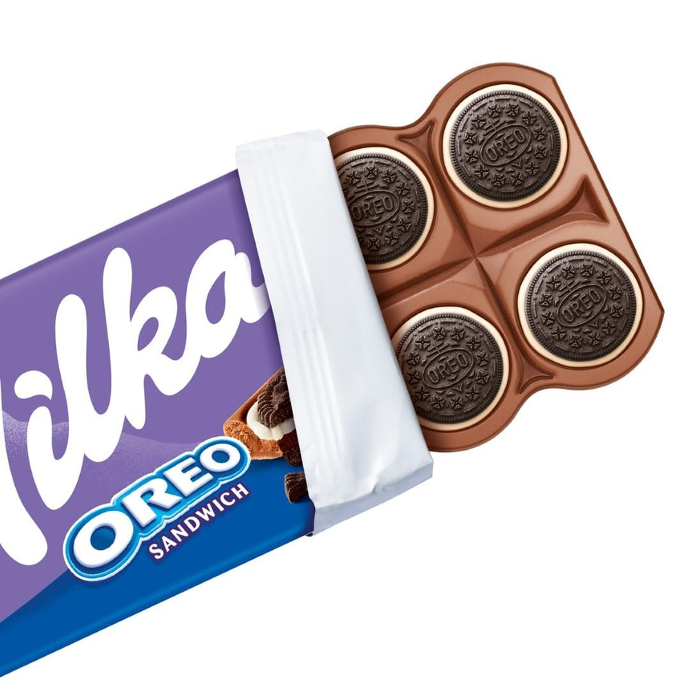 Milka Oreo Sandwich – alpesi tejcsokoládé, ropogós Oreo sütidarabokkal és sima vaníliakrémmel töltve – 92g
