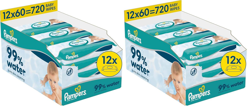 Pampers 99%-os vizes babatörlő, 12 csomag, egyenként 60 darabos törlőkendő = 720 babatörlő, könnyű lotion 99%-os víz