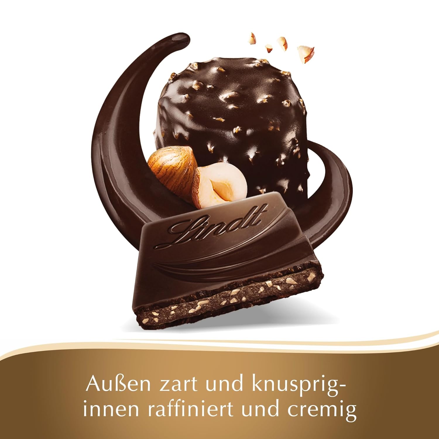 Lindt Creation Hazelnut De Luxe bár – étcsokoládé ropogós mogyoróval, krémes töltelékben