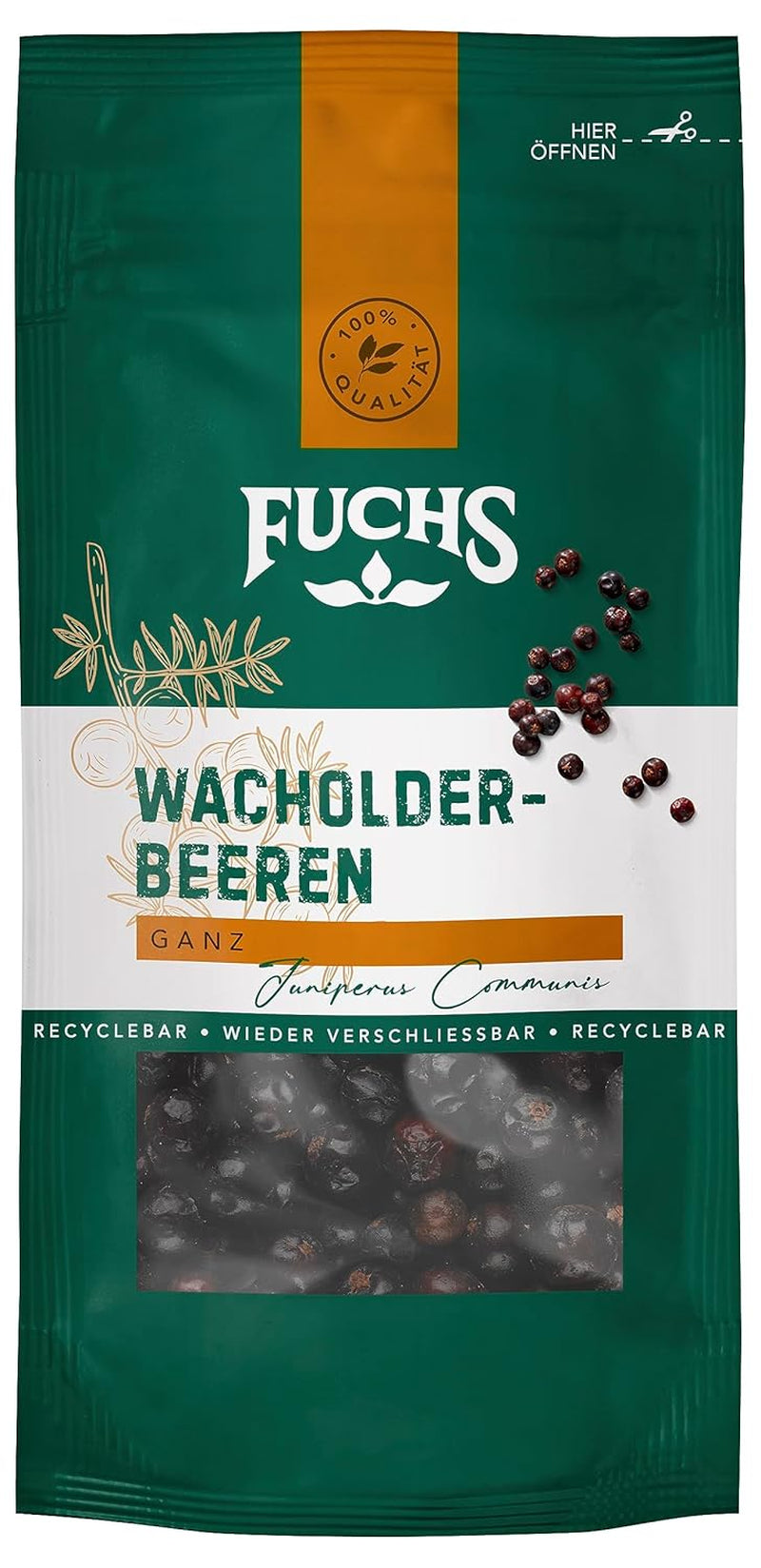 Fuchs Gewürze - Wacholderbeeren im wiederverschließbaren, újrahasznosítható Beutel - aus natürliche Hozzávaló - 12,5 g