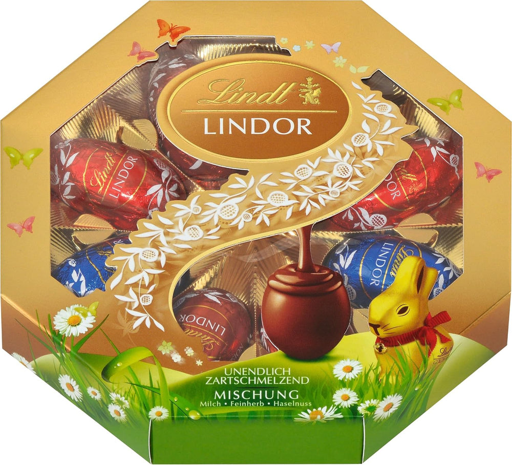 Húsvéti Mix Lindt Chocolate LINDOR | Doboz 144g | Szájban olvadó LINDOR tojás három változatban: Tejcsokoládé, Étcsokoládé, Mogyorós | Húsvéti csokoládé | Ajándék csokoládé | 1 csomag