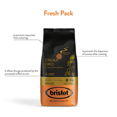 Bristot, Kaffeebohnen CREMA ORO – Insgesamt 1 kg – Mischung mit intensivem Aroma, süßem Geschmack, Gewürzen, Karamell, Sandelholznoten – Set mit 2 pro 500 g
