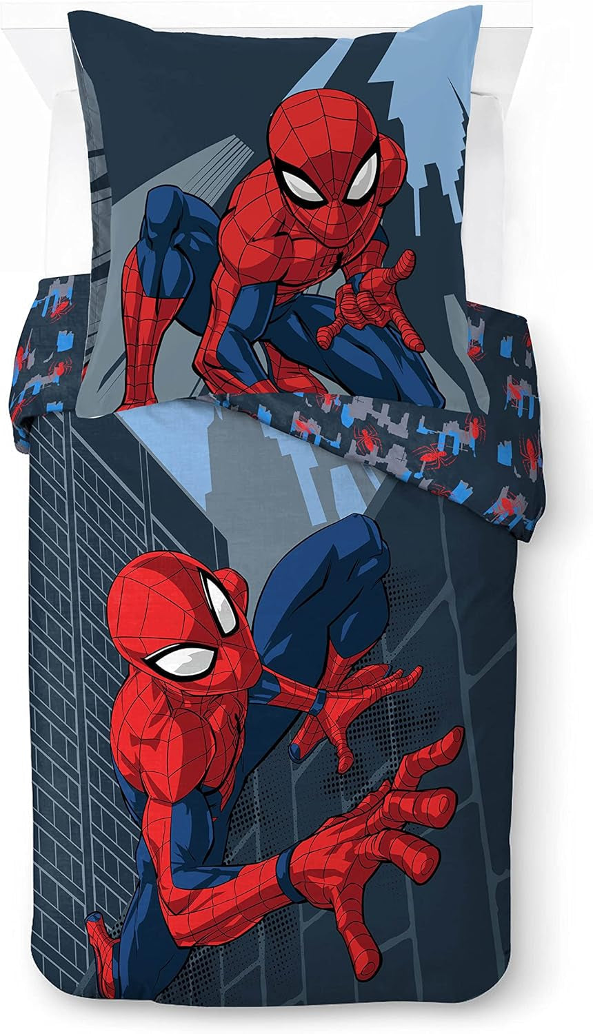Ágynemű gyerekeknek, unisex, hercegnőknek és szuperhősöknek, 100% pamut Ágynemű - gyermek Naty Shop Blue - Spiderman 135X200/80X80 (2 db)
