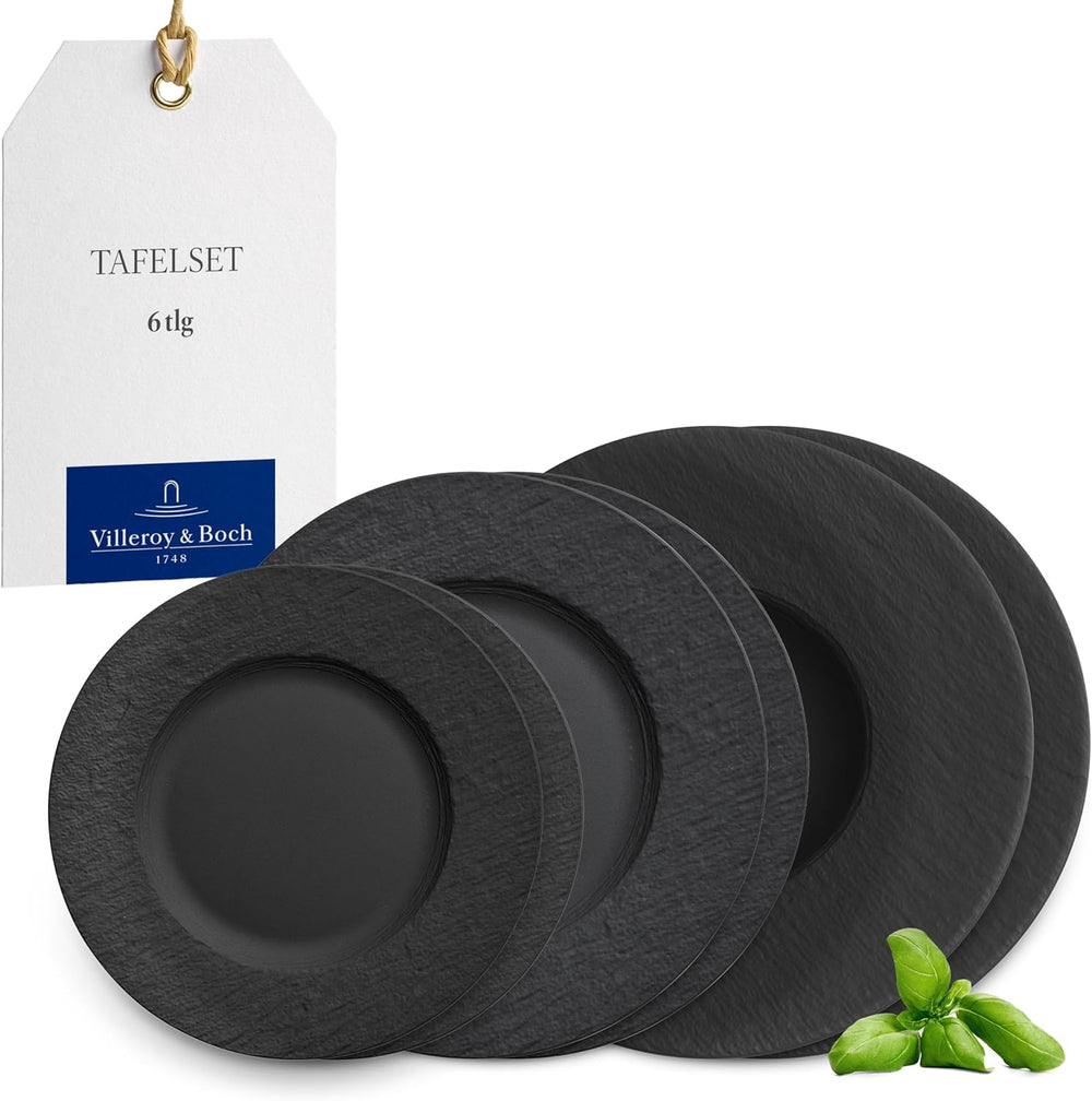 Villeroy & Boch – Set de veselă Manufacture Rock, 6 piese, Set de veselă pentru 2 persoane, Porțelan Premium, Negru