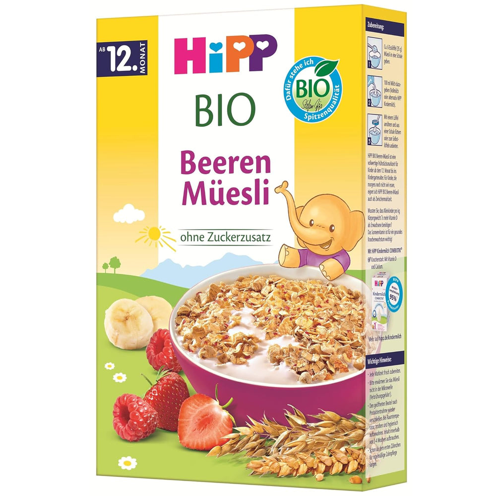 HiPP Bio Beeren-Müesli (8 x 200g), ab 12. Monat, ohne Zuckerzusatz, besonnders fine Stückchen - leicht zu chewen, in best Bio-Qualität