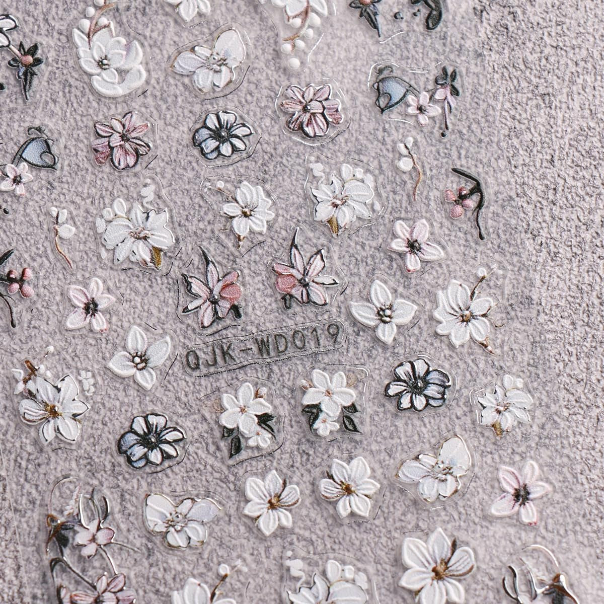 JMEOWIO Nagelsticker Schwarz Weiße Blume 6 Blatt Nail Art Sticker Selbstklebend Nagelaufkleber Frühling Sommer Floral Dekoration Nageldesign Zubehör