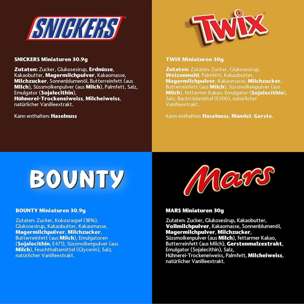 Miniatűrök keveréke, Mars, Snickers, Bounty & Twix, klasszikus szeletek mini formátumban, 296 szelet, 3 kg csokoládé cukorka Naty Shop