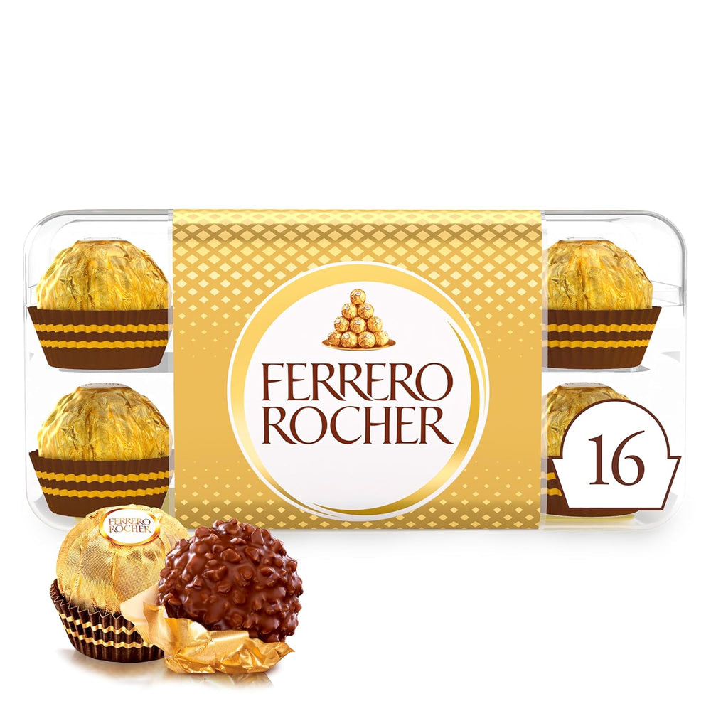 Ferrero Rocher - Ropogós és krémes mogyoró különleges praliné - Valentin-napi ajándék neki és neki - 16 csomag, 4 db egyedi praliné
