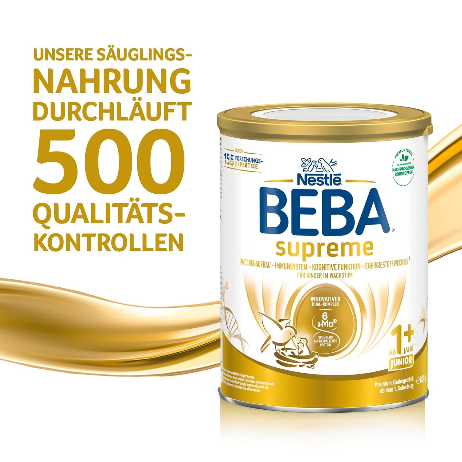 BEBA SUPREME JUNIOR 1 Plus - Ital gyerekeknek 1 éves kortól, komplex 6 HMO-val, laktózmentes, pálmaolaj mentes, halolaj mentes, kisgyermekes étel, babatejpor, 6 db-os kiszerelés (6 x 800g)