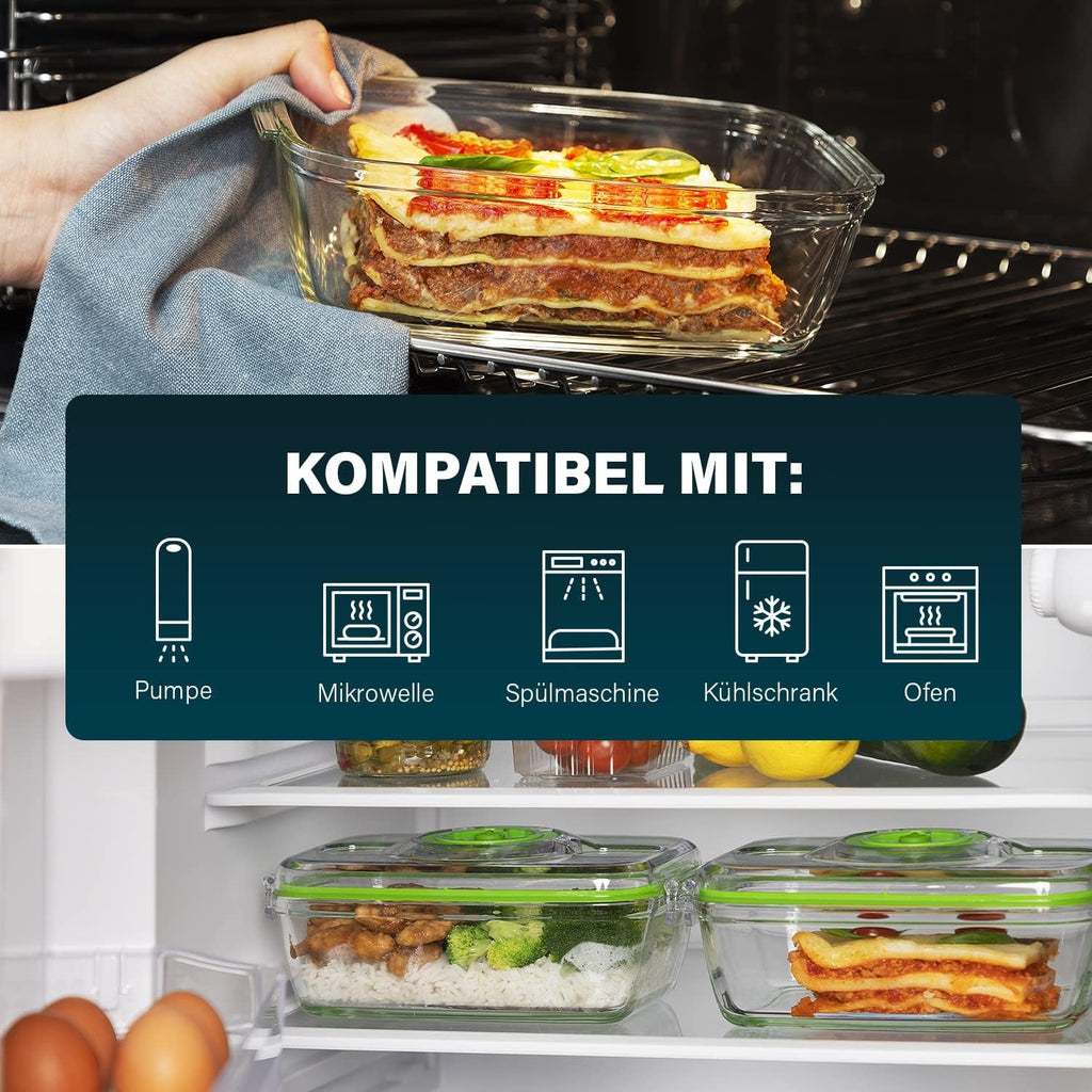 Set de recipiente din sticlă pentru păstrarea alimentelor Princess cu sigilator de vid portabil - inclusiv pompă de vid electrică, cablu de încărcare USB, 2 recipiente pentru gătit și alimente, 2 capace fără BPA, 492985 Cutii depozitare alimente Naty Shop