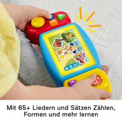FISHER-PRICE consolă de joacă distractivă pentru învățare - jucărie pentru copii cu lumini, sunete și cântece de învățare, jucărie pentru abilități motorii fine, învățarea numerelor, culorilor și formelor, vorbește germană, de la 9 luni/ 1 an, HNL53 Jucarii Bebe Naty Shop