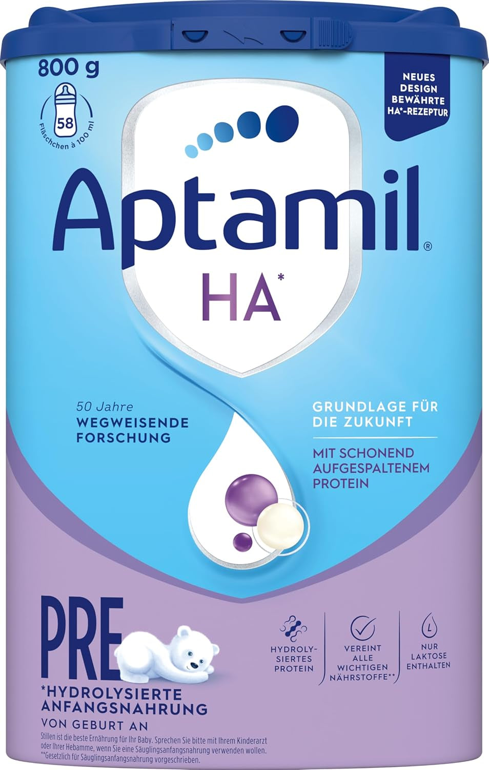 Aptamil HA PRE – Anfangsmilch von Geburt an, Mit DHA, Nur laktóz, Ohne Palmöl, Babynahrung, Milchpulver, 1x800 g